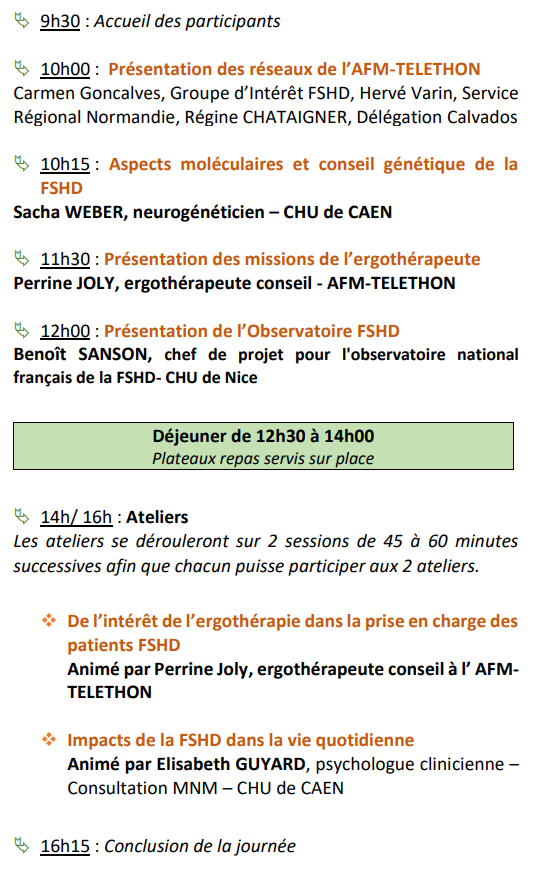 Programme de la journée régionale FSHD à Caen le 09 mars 2024